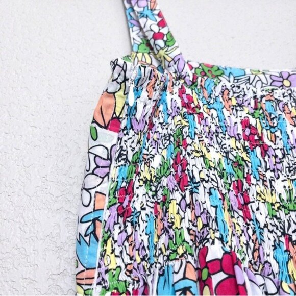 S/W/F Apron Maxi Dress S Lush Floss Multicolor Floral Square Neck Boho Tropical - Picture 9 of 10